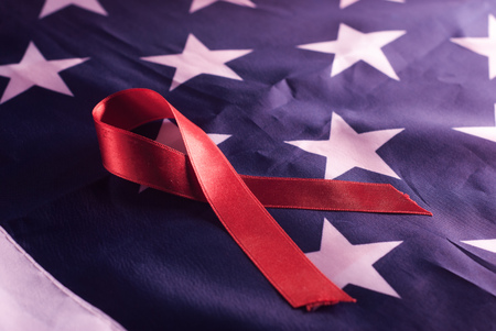 American flag, red ribbon, AIDS, symbols, starsの写真素材