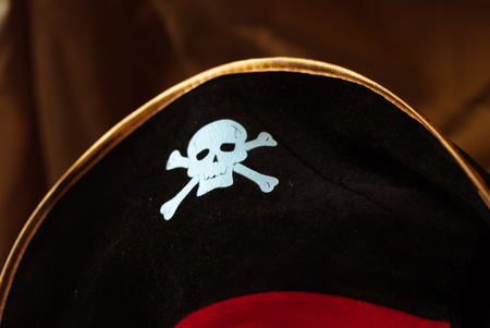 Pirate hat, black hat, white skull,の写真素材