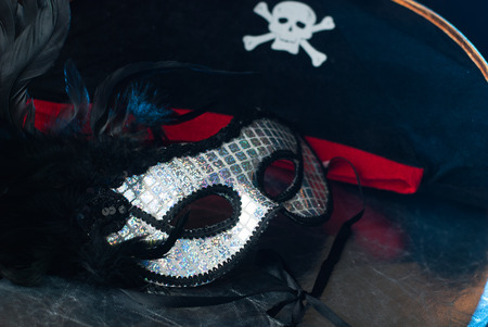 Venetian mask with black feathers,の写真素材