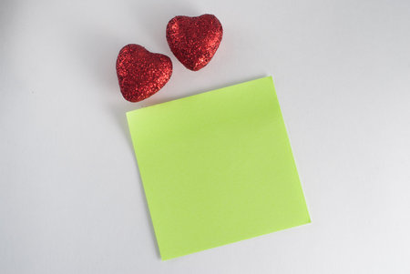 the sticker reminds notes and other records, two decorative hearts with sequins. sampler-Valentine on February 14の写真素材