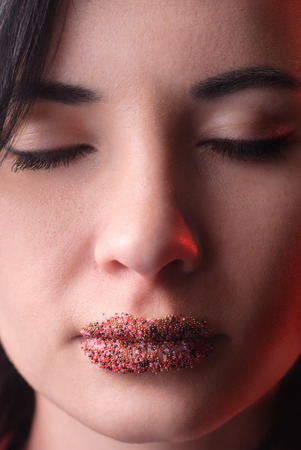 closeup portrait, lips sprinkle with icing glamorous portraitの写真素材