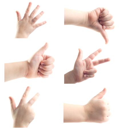 The baby hand set on isolated white backgroundの写真素材