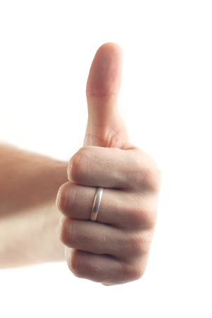 thumbs up, isolated on white background, male hand, likeの写真素材