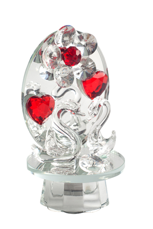 Crystal Swan isolated on white background, elegant, glass, souvenir, gift for a loved one,の写真素材