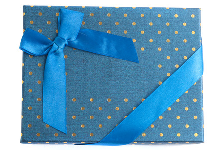 Gift box blue with blue ribbon isolated on white background, gift on 8th March, women's day,の写真素材