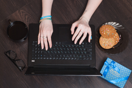 A female blogger.の写真素材