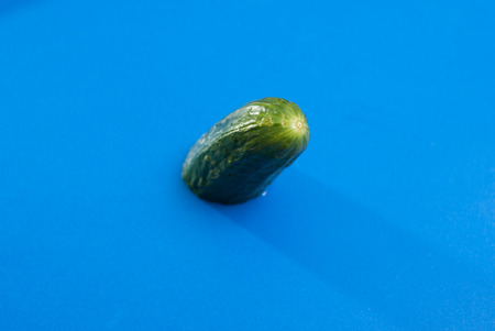 Half green a cucumber on blue background,の写真素材