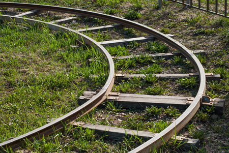 The arc of Railways, Railway and green grassの写真素材