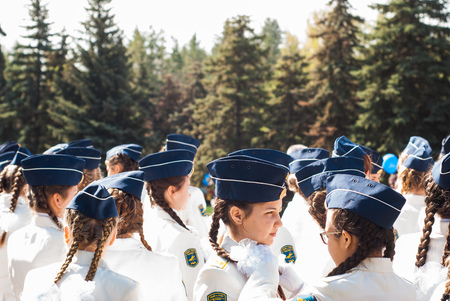 Ufa - Russia 9 may 2017 - parade in the Park "victory", the girls from flight school preparing for the procession,のeditorial素材