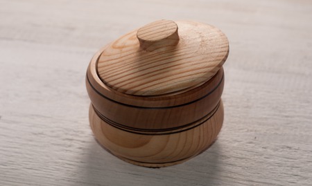 bowls have a lid. Utensils made of wood. For General use. The ware is made on a latheの写真素材