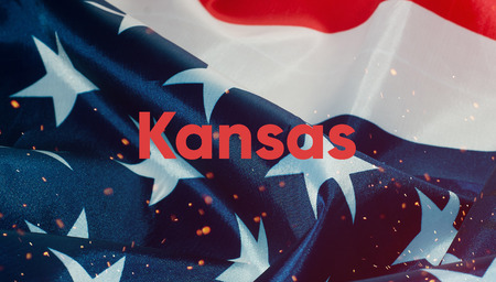 text Kansas, flag of the United States of Americaの写真素材