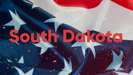 text South Dakota, flag of the United States of Americaの写真素材