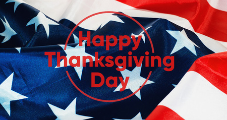 Happy Thanksgiving banner, US flag backgroundの写真素材