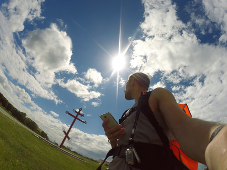 The traveler looking for a path, the navigation app,の写真素材