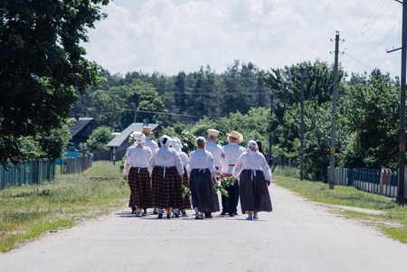 the village Commune, Belarus Rosalie folk festival, girl in traditional attire, the pagan riteの写真素材