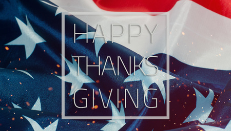The flag of the United States of America in close-up, happy thanksgiving backgroundの写真素材
