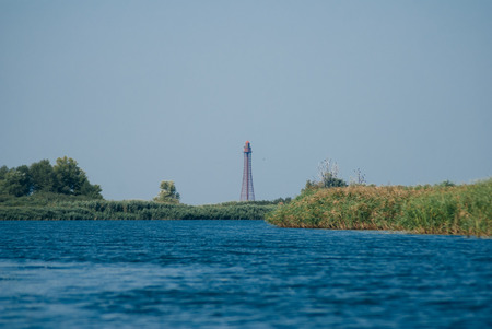 Lighthouse at the Black sea, Dnieper estuary, Ukrainian landscape,の写真素材