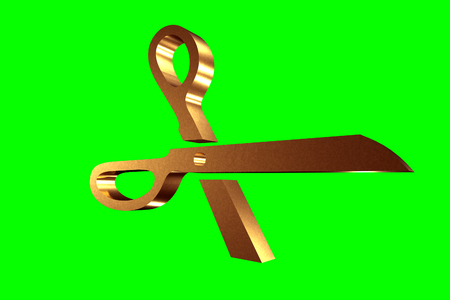 Golden scissors symbol, 3D model,の写真素材