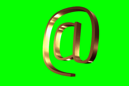 Golden e-mail symbol isolated on green backgroundの写真素材
