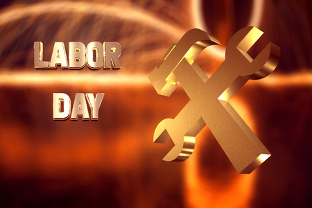 Labor day banner, Golden text and a symbol of working, 3dの写真素材