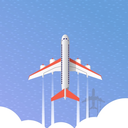 The plane flies over the sea, top view, vector illustrationのイラスト素材