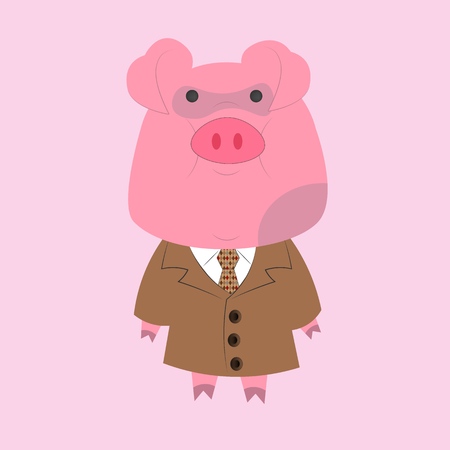 purposeful pig businessman, funny pig in a suit, symbol 2019,のイラスト素材