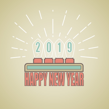 Happy new 2019. Vector Illustration. Vintage holiday label,のイラスト素材