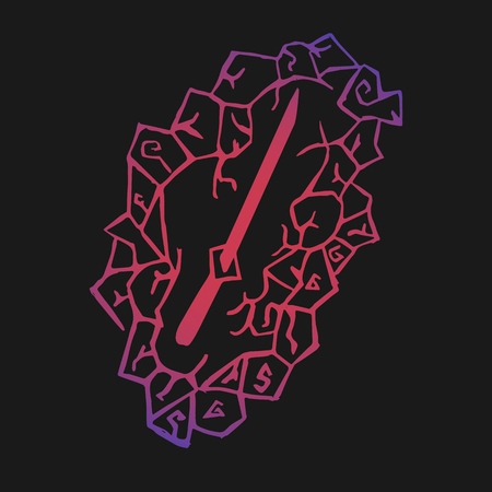 Vintage katana sword, katana abstract logo isolated on black background. Traditional Japanese weapons. Vector flat design,のイラスト素材