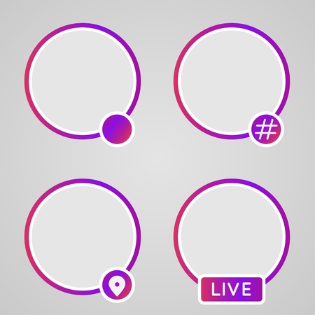 Set of icons for storis, Hashtag history of streaming video. Colorful gradient frame for photo. Social media icon avatar frameのイラスト素材