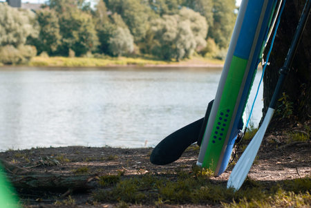 A paddle Board on a river, stand up paddle,