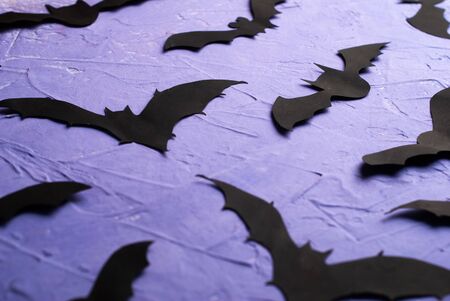 Halloween background. Paper cut bats flying.の写真素材
