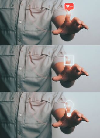 set a Man touching an imaginary screen with his finger.の写真素材