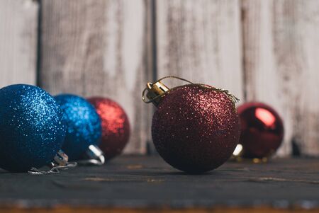Christmas balls on dark concrete close-up,の写真素材