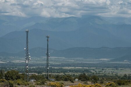 mobile towers on the background of mountains, telecommunicationsの写真素材