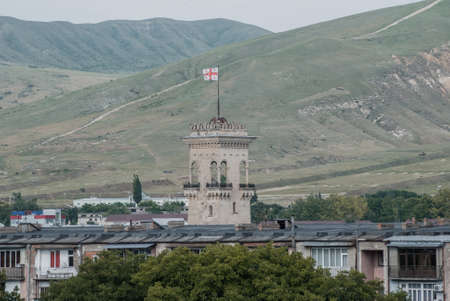 Georgian flag on the background of mountains,の写真素材