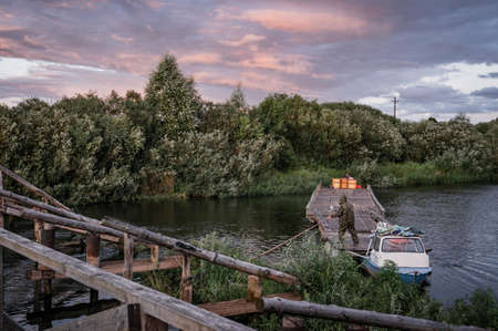 dramatic sky over the river, river landscape,の写真素材