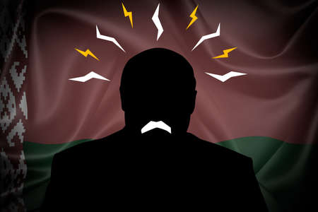 Belarus is an aggressor country, a dark silhouette on the background of the flagの写真素材