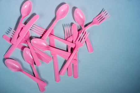 spoons plastic ecology pink blueの写真素材