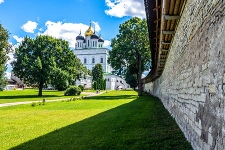 View of the Holy Trinity Cathedral on the territory of the Pskov Kremlin (Krom), Pskov, Russia