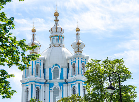 Smolny Cathedral in St. Petersburg in summer, Russiaの写真素材