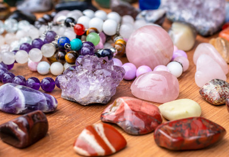 Semi-precious multi-colored stones, minerals close-up. mineralogy. Collection of minerals.の写真素材