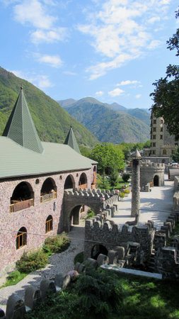 Gakh, Azerbaijan, July 5 2020 : Sangar Qala Resort Azerbaijan, Gakh. Castle building on the...