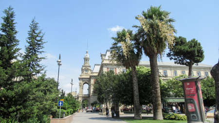 Baku, Azerbaijan, July 5 2020 : Two big palm trees in the center of cityのeditorial素材