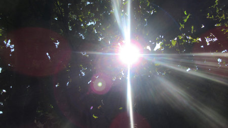 A sky panorama with the sun, blue sky and clouds