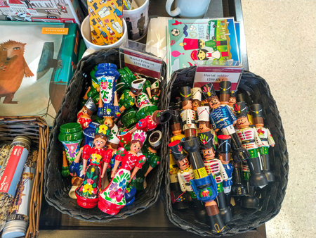 Budapest, Hungary - 09.14.2019: Traditional Hungarian wooden soldier souvenirs in a local market