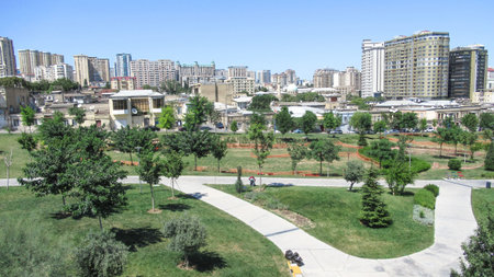 Baku, Azerbaijan, July 5 2020 : Center road park in Baku, Azerbaijan