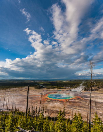 Grand Prismatic Spring Areal View from a nearby hillの写真素材