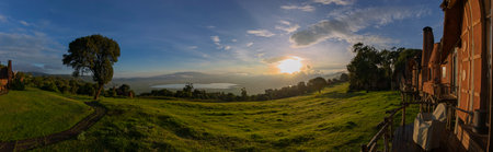 Scenic view from the rim into the Ngorongoro Craterの写真素材