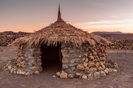 Rock and straw made tourism shelter at Lake Abhe Bad