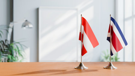 FLAGS OF  AUSTRIA AND COSTA RICA  ON TABLEの写真素材